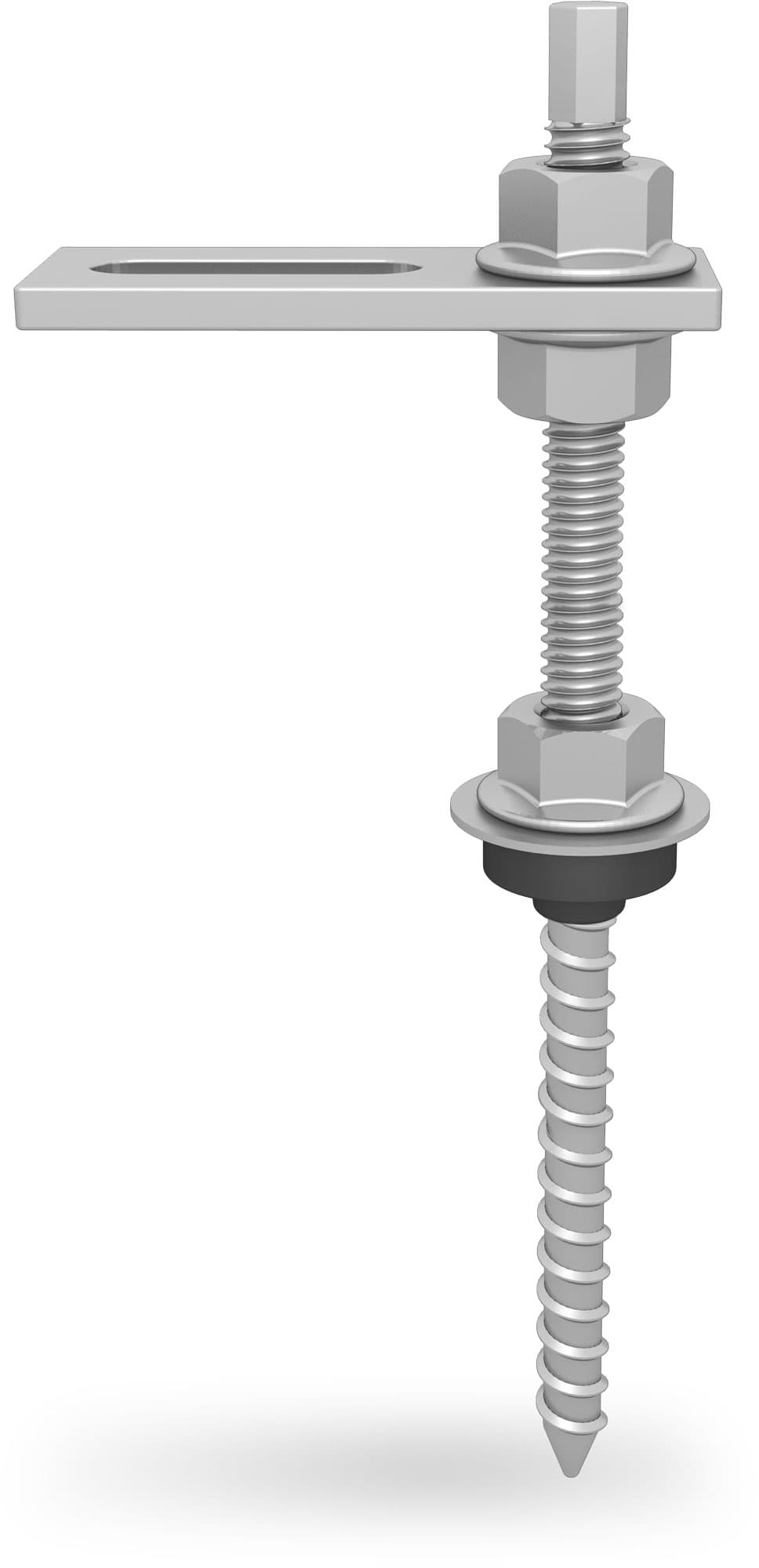 K2 SolidRail Stockschraube M12x250 mit Adapterblech und Faserzementdichtung, für Holz Unterkostruktion