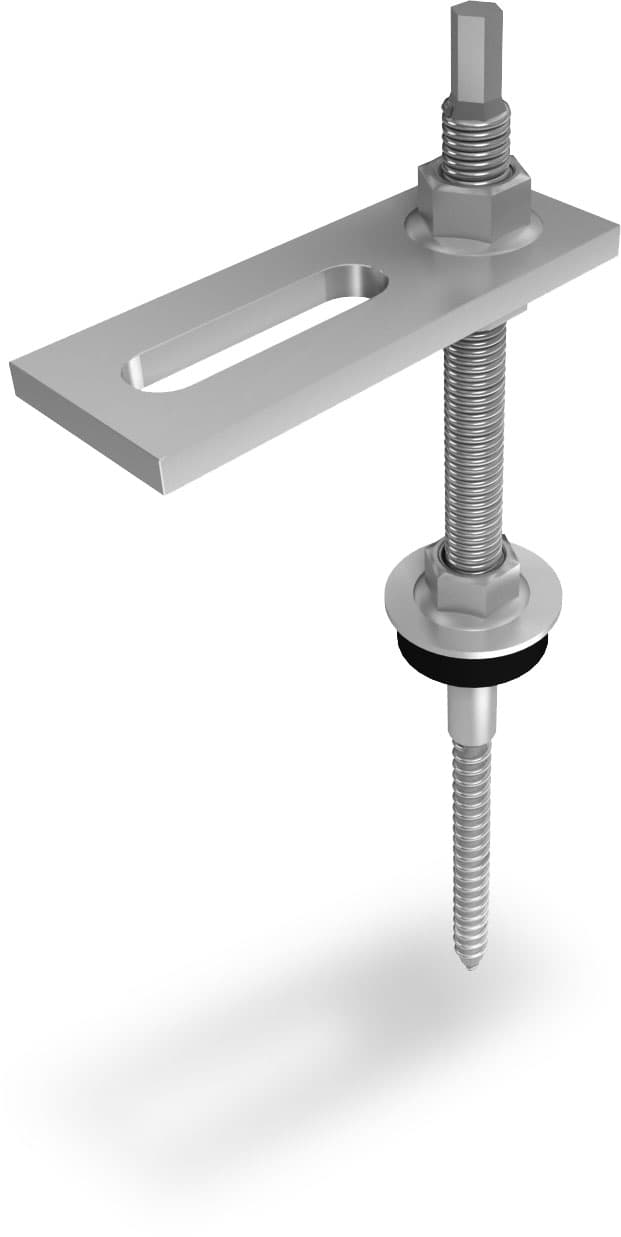 K2 SolidRail Stockschraube M12x200 mit Adapterblech und Faserzementdichtung, für Holz Unterkostruktion